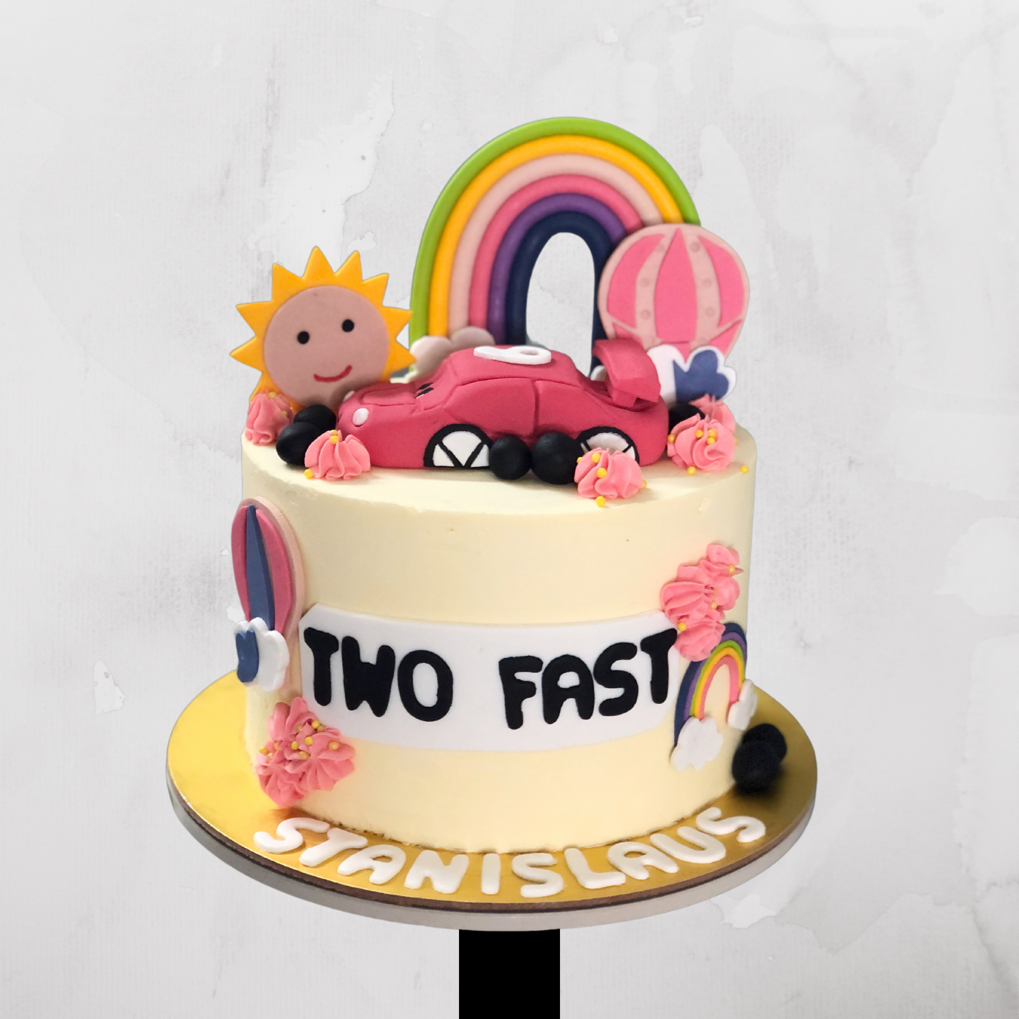 Too Fast Two-Year-Old Car Cake ? Rainbow Racing Theme